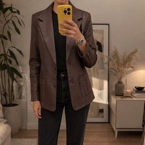 Vintage Chocolate Brown Leather Blazer | Newport News | Size 12 (Fits M)